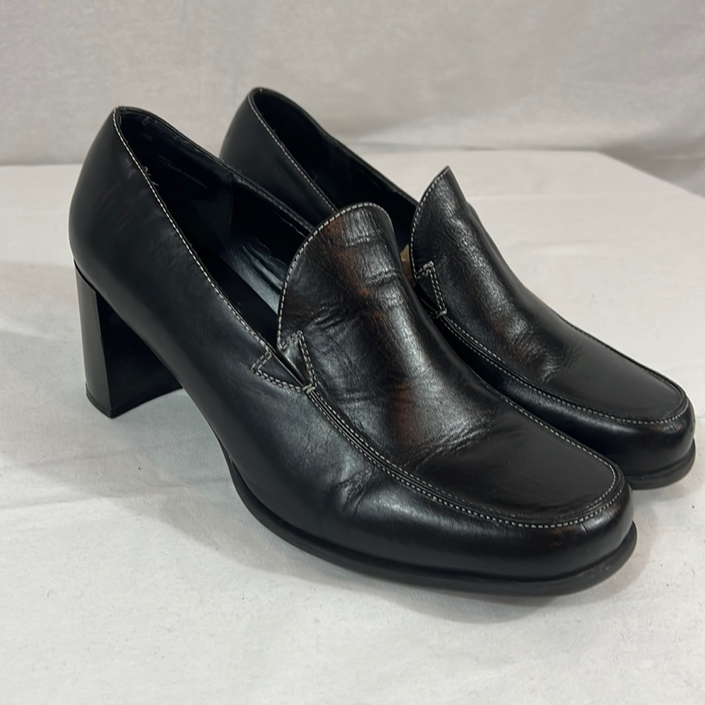 Cloud Walkers Women’s Sz 11WW Black Leather Villa Heeled Shoe w 3” heel